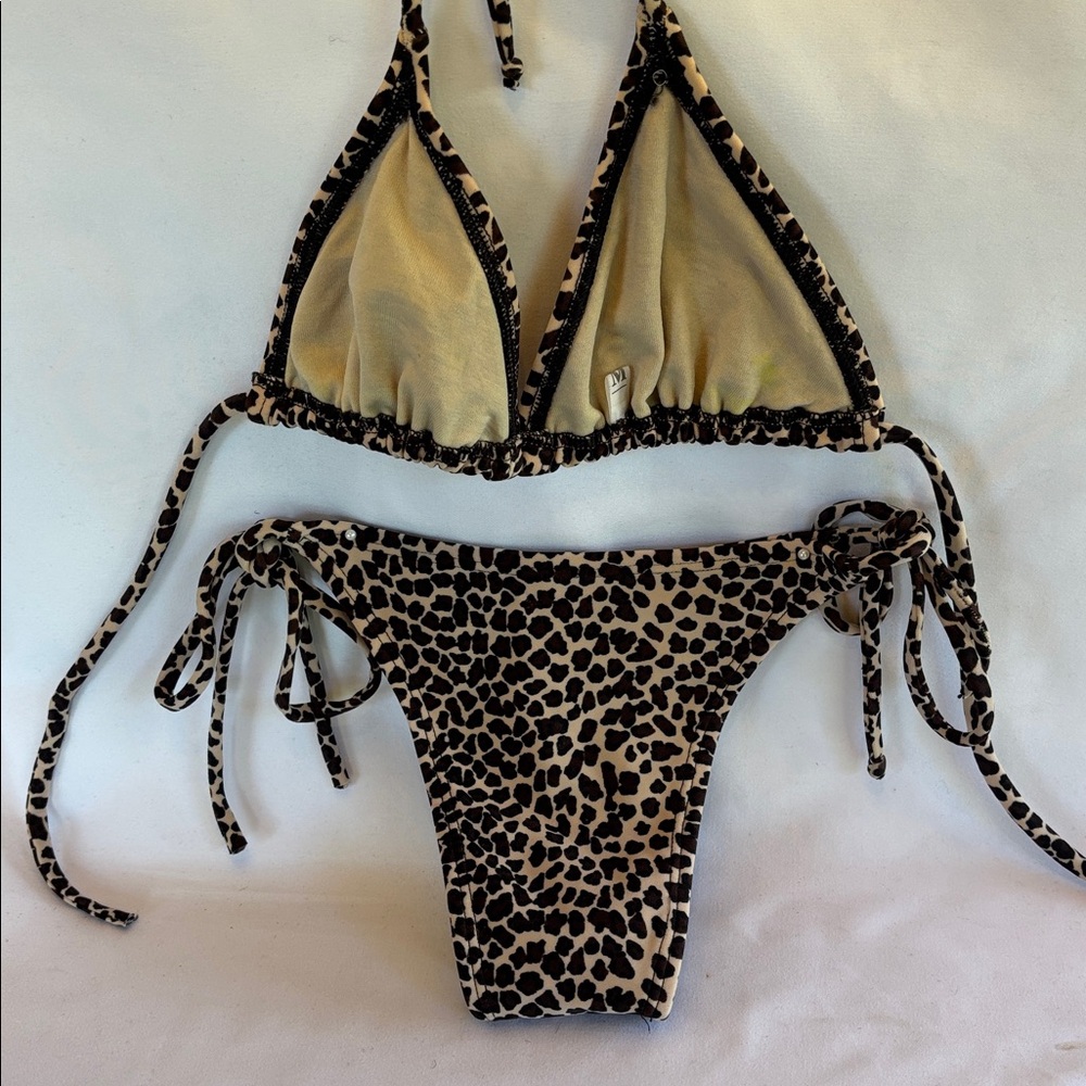 VINTAGE 1980’s SEXY LEOPARD PRINT BRAZILIAN STYLE STRING TIE THONG BIKINI SET- M - Picture 5 of 13